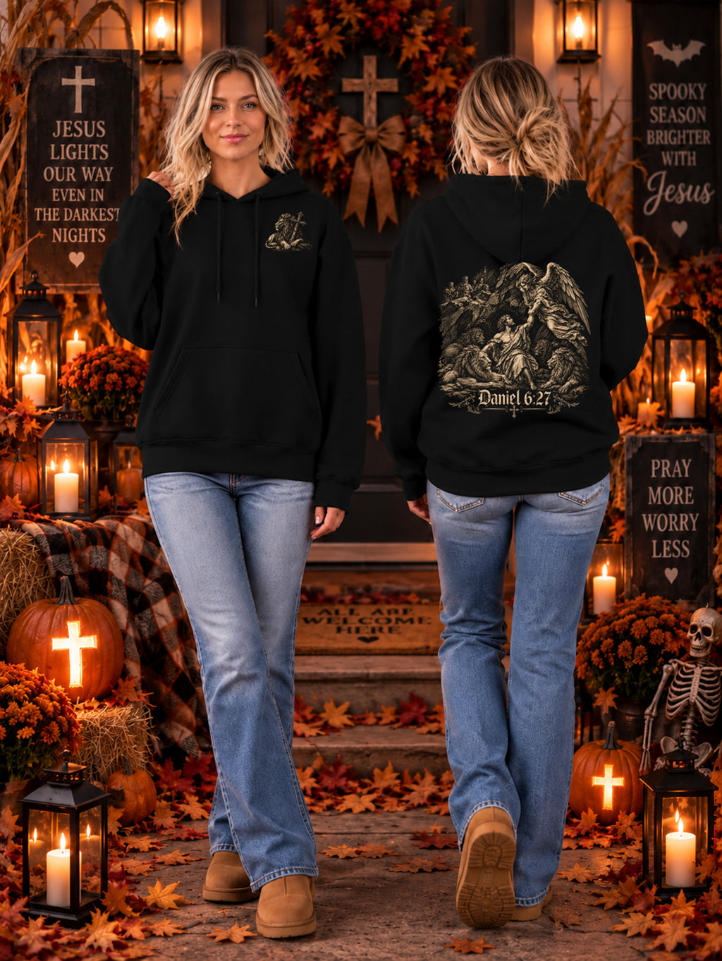 Christian Hoodie for Men Daniel 6:27 Lions Den Bible Verse Sweatshirt Medieval Gothic Christian Apparel Angel Hoodie