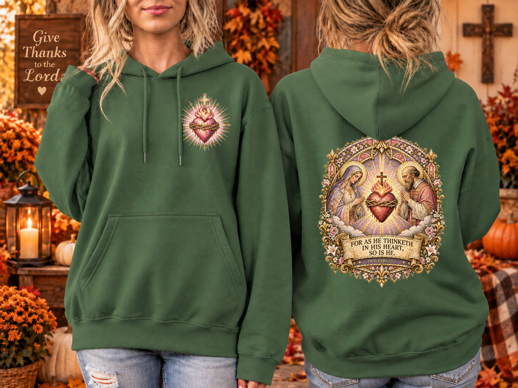 Proverbs 23:7 Christian Hoodie Feminine Sacred Heart Catholic Hoodie Pink Medieval Bible Verse Sweatshirt Virgin Mary Jesus Faith Sweater