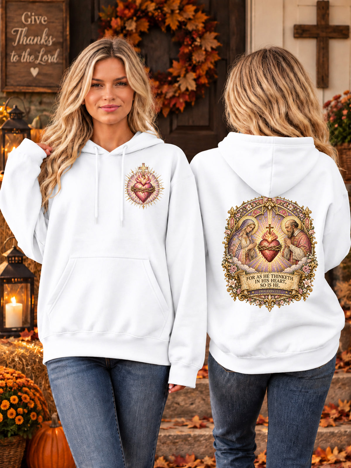 Proverbs 23:7 Christian Hoodie Feminine Sacred Heart Catholic Hoodie Pink Medieval Bible Verse Sweatshirt Virgin Mary Jesus Faith Sweater
