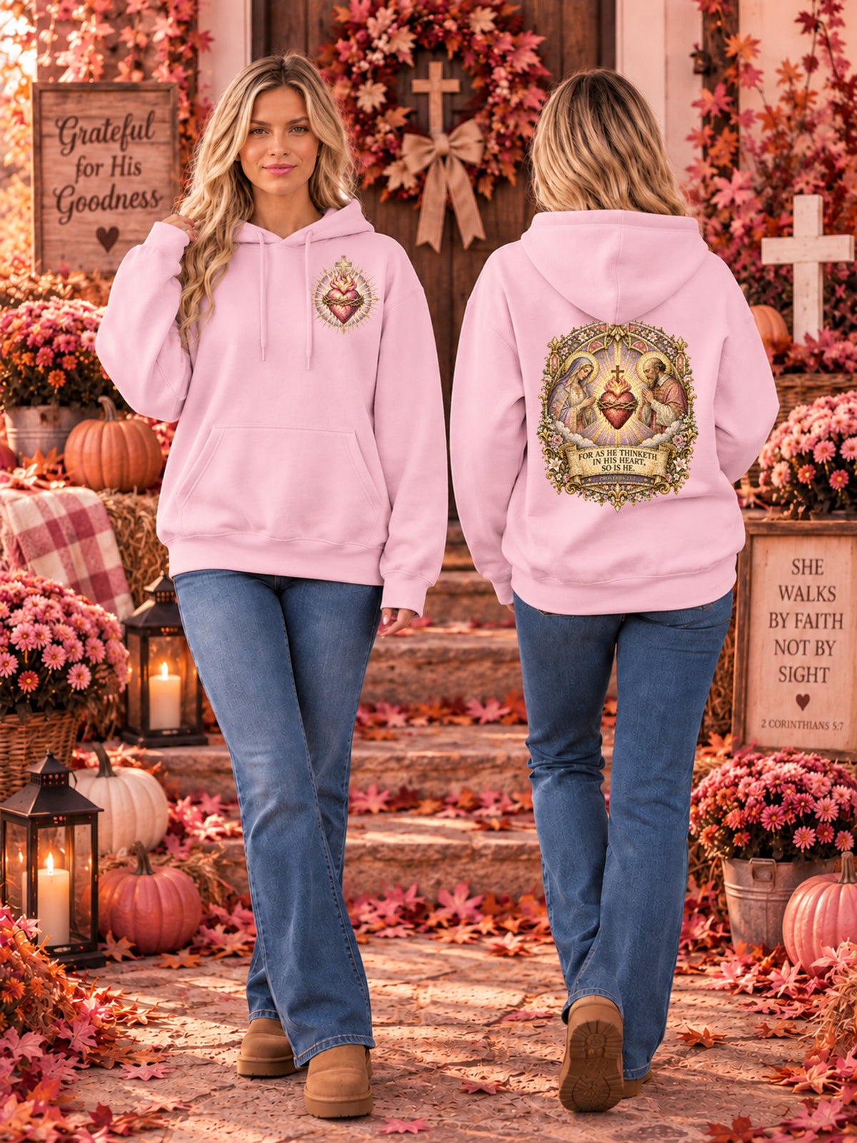 Proverbs 23:7 Christian Hoodie Feminine Sacred Heart Catholic Hoodie Pink Medieval Bible Verse Sweatshirt Virgin Mary Jesus Faith Sweater