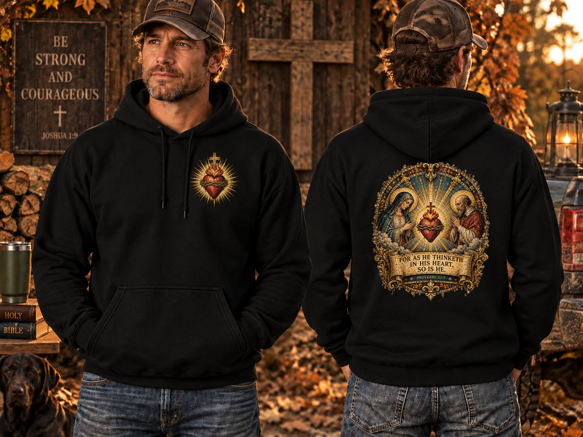 Proverbs 23:7 Christian Hoodie for Men Sacred Heart Catholic Hoodie Medieval Bible Verse Sweatshirt Unisex Jesus Sweater Faith Sweater
