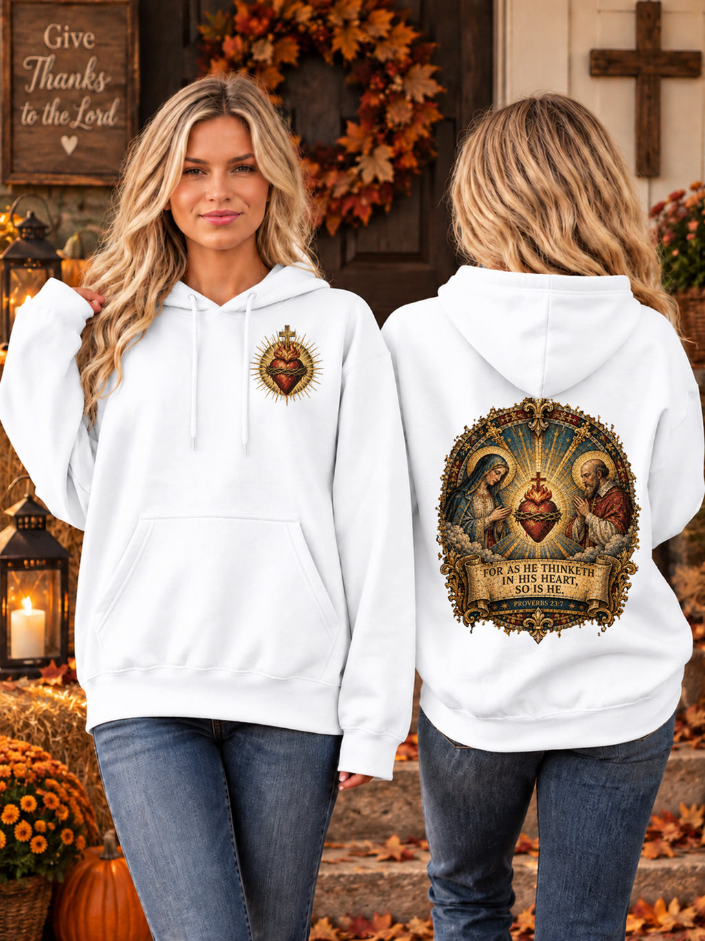 Proverbs 23:7 Christian Hoodie for Men Sacred Heart Catholic Hoodie Medieval Bible Verse Sweatshirt Unisex Jesus Sweater Faith Sweater