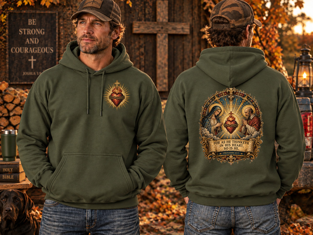 Proverbs 23:7 Christian Hoodie for Men Sacred Heart Catholic Hoodie Medieval Bible Verse Sweatshirt Unisex Jesus Sweater Faith Sweater