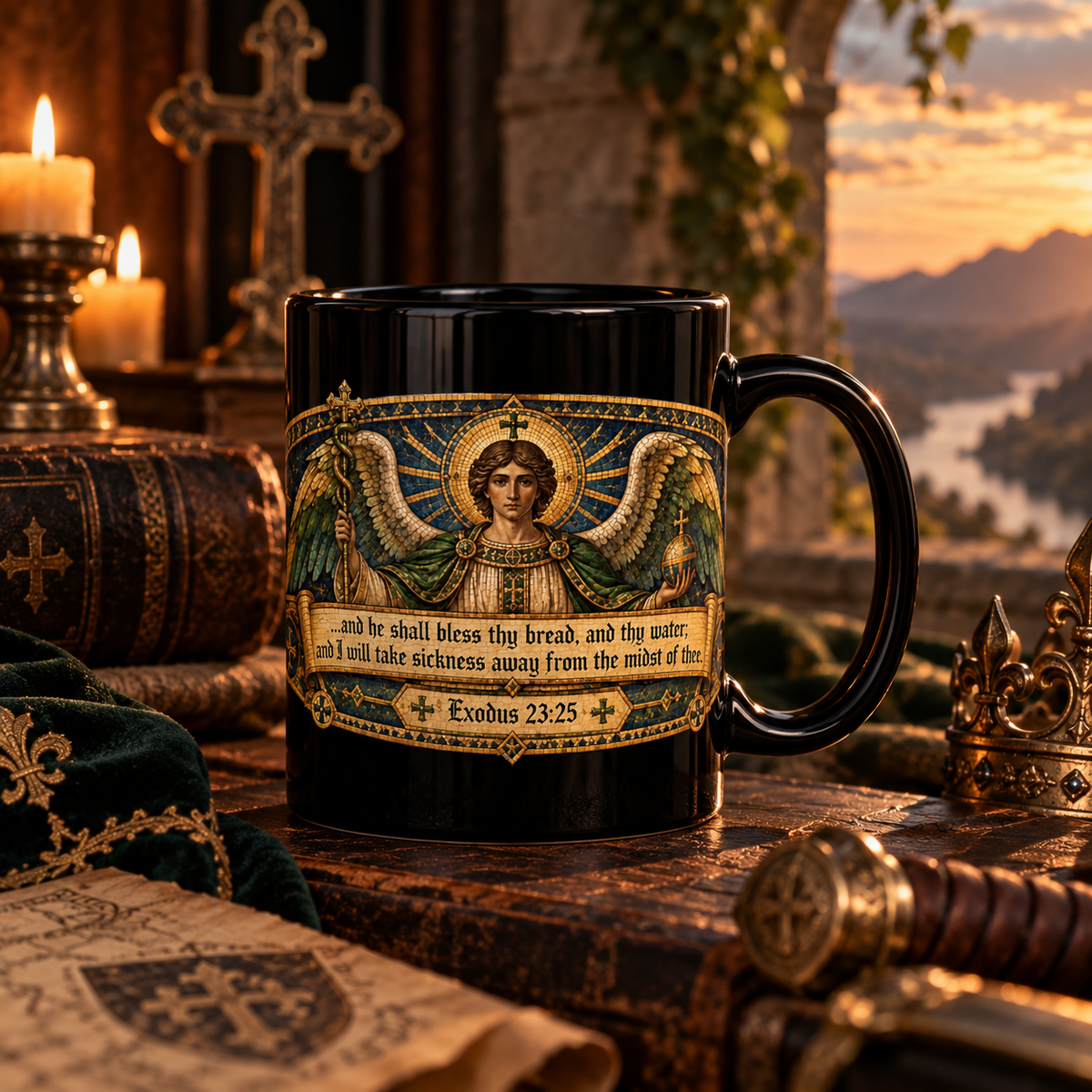 Exodus 23:25 Angel Raphael Healing Scripture Mug Christian Gift for Healing Bible Verse Coffee Mug Divine Healing Prayer Gift for Sick Dad