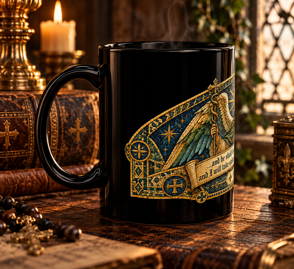 Exodus 23:25 Angel Raphael Healing Scripture Mug Christian Gift for Healing Bible Verse Coffee Mug Divine Healing Prayer Gift for Sick Dad