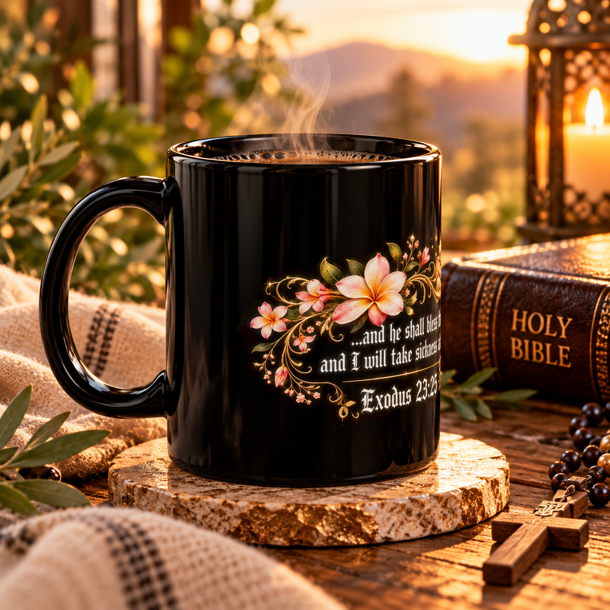 Exodus 23:25 Healing Scripture Mug Christian Gift for Healing Bible Verse Coffee Mug Divine Healing Prayer Gift Spiritual Get Well Soon
