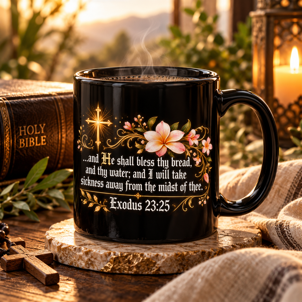 Exodus 23:25 Healing Scripture Mug Christian Gift for Healing Bible Verse Coffee Mug Divine Healing Prayer Gift Spiritual Get Well Soon