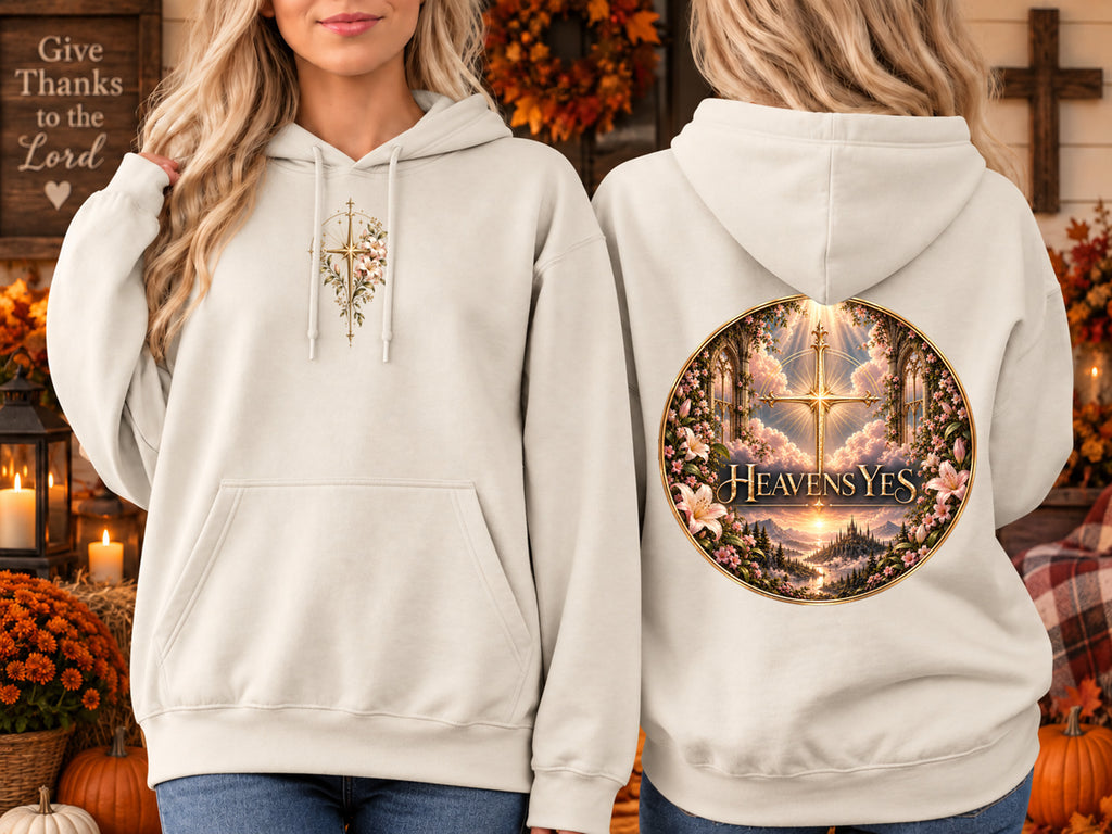 Heavens Yes Christian Hoodie Plumeria Floral Cross Hoodie Women's Faith Sweatshirt Christian Gift Religious Hoodie Hell No Heavens Yes