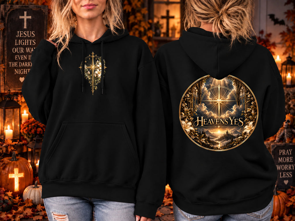 Heavens Yes Christian Hoodie Plumeria Floral Cross Hoodie Women's Faith Sweatshirt Christian Gift Religious Hoodie Hell No Heavens Yes