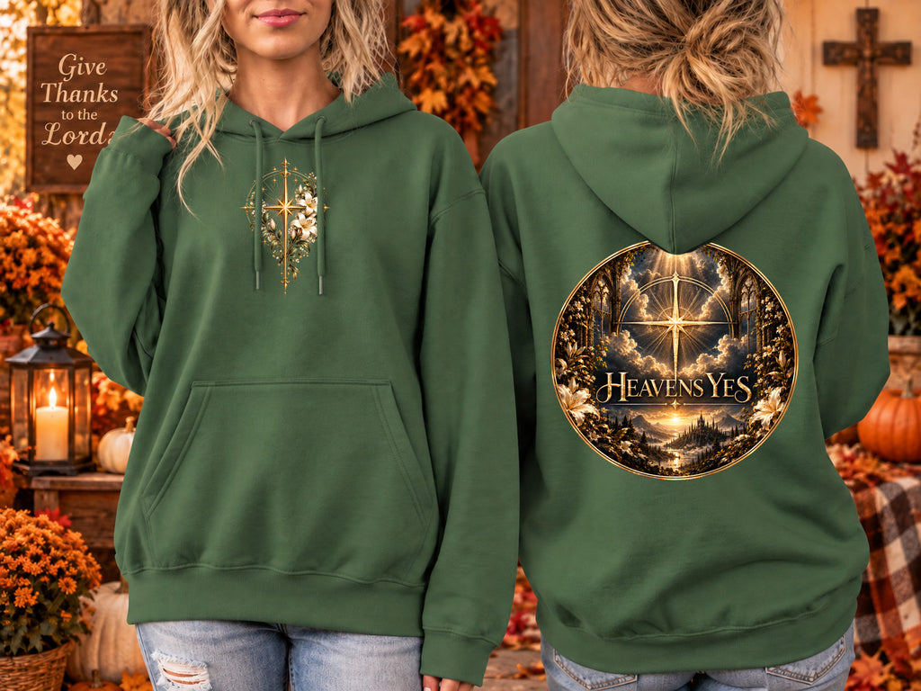 Heavens Yes Christian Hoodie Plumeria Floral Cross Hoodie Women's Faith Sweatshirt Christian Gift Religious Hoodie Hell No Heavens Yes