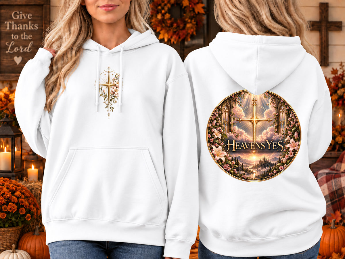 Heavens Yes Christian Hoodie Plumeria Floral Cross Hoodie Women's Faith Sweatshirt Christian Gift Religious Hoodie Hell No Heavens Yes