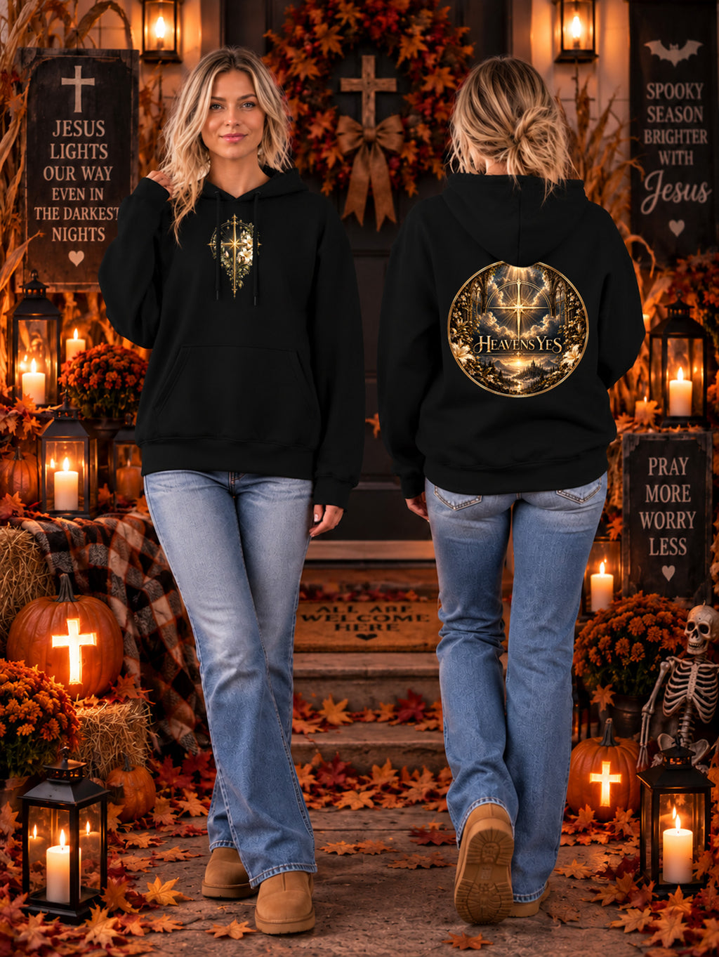 Heavens Yes Christian Hoodie Plumeria Floral Cross Hoodie Women's Faith Sweatshirt Christian Gift Religious Hoodie Hell No Heavens Yes