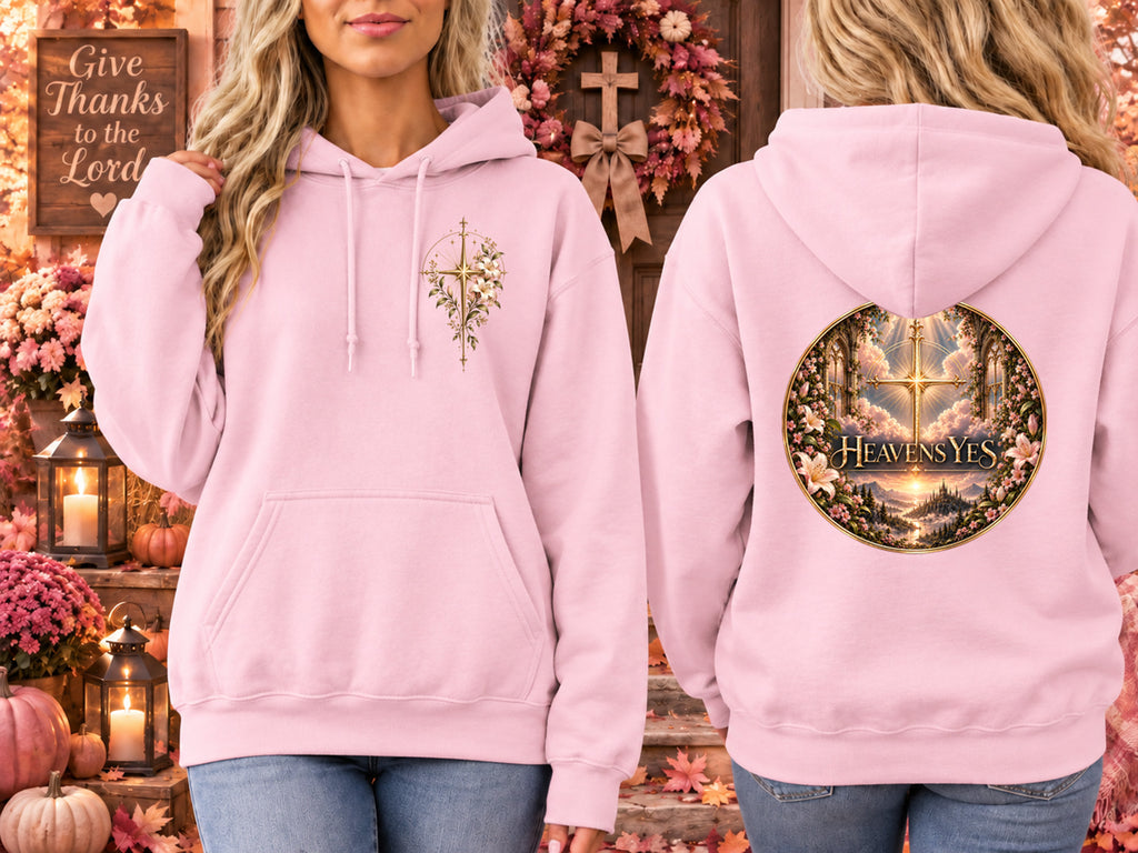 Heavens Yes Christian Hoodie Plumeria Floral Cross Hoodie Women's Faith Sweatshirt Christian Gift Religious Hoodie Hell No Heavens Yes