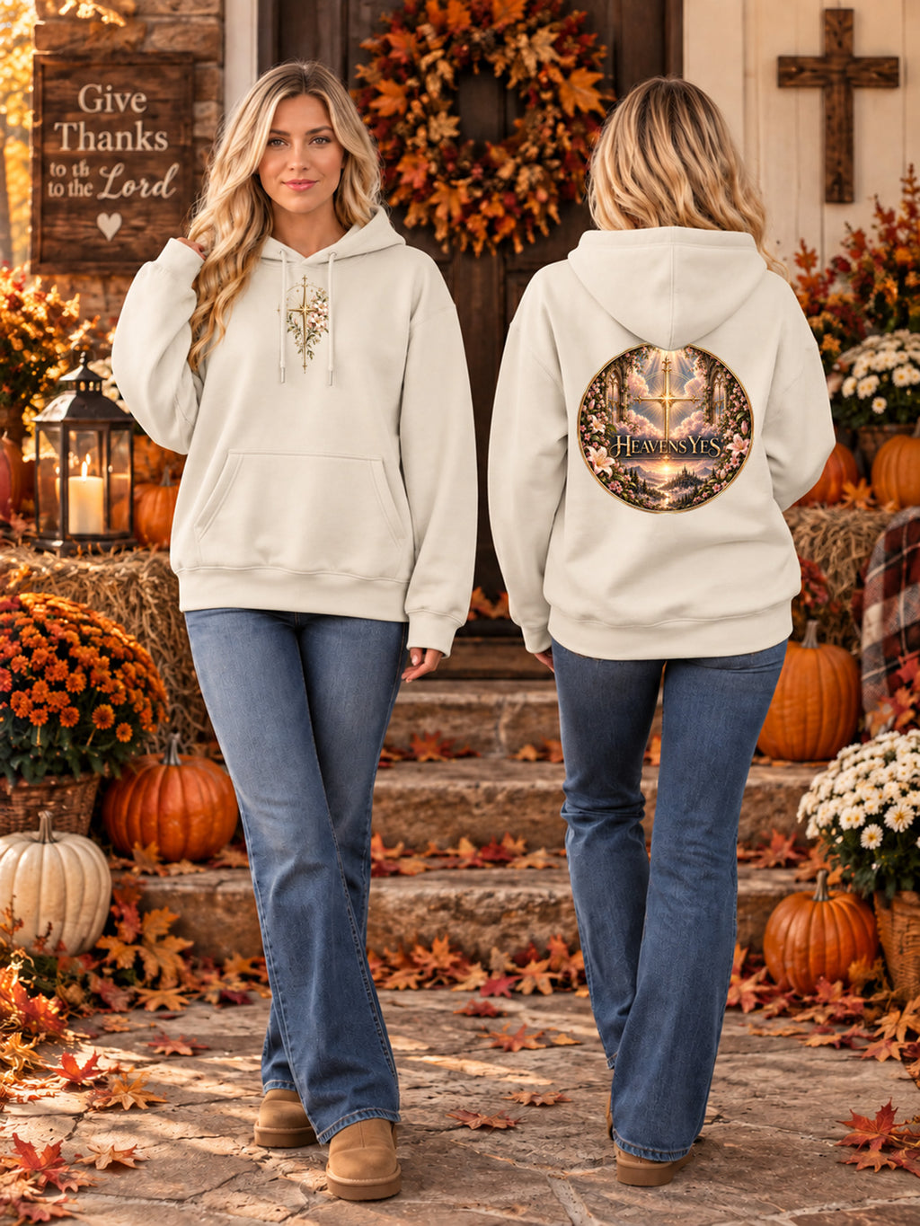 Heavens Yes Christian Hoodie Plumeria Floral Cross Hoodie Women's Faith Sweatshirt Christian Gift Religious Hoodie Hell No Heavens Yes