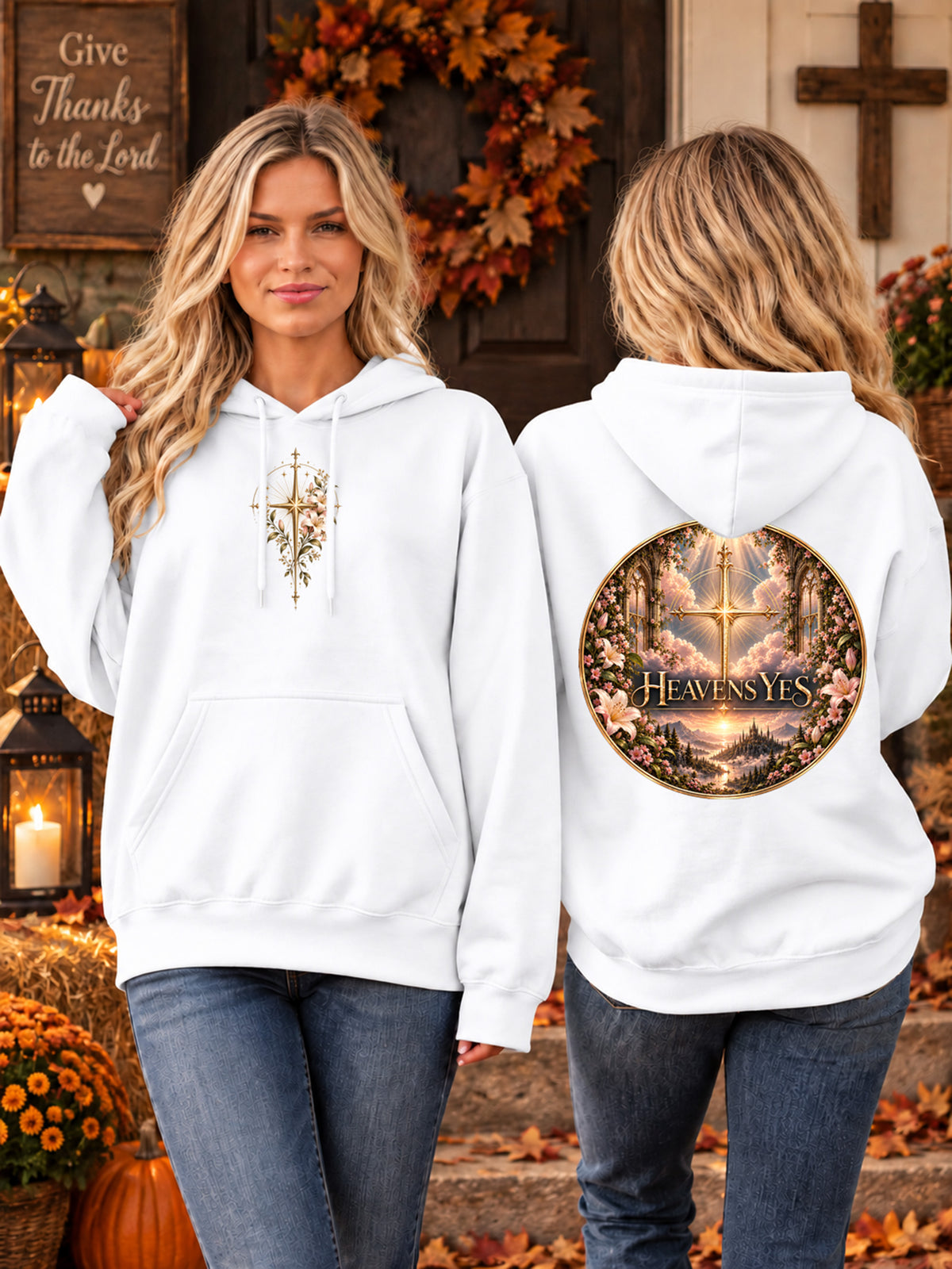 Heavens Yes Christian Hoodie Plumeria Floral Cross Hoodie Women's Faith Sweatshirt Christian Gift Religious Hoodie Hell No Heavens Yes