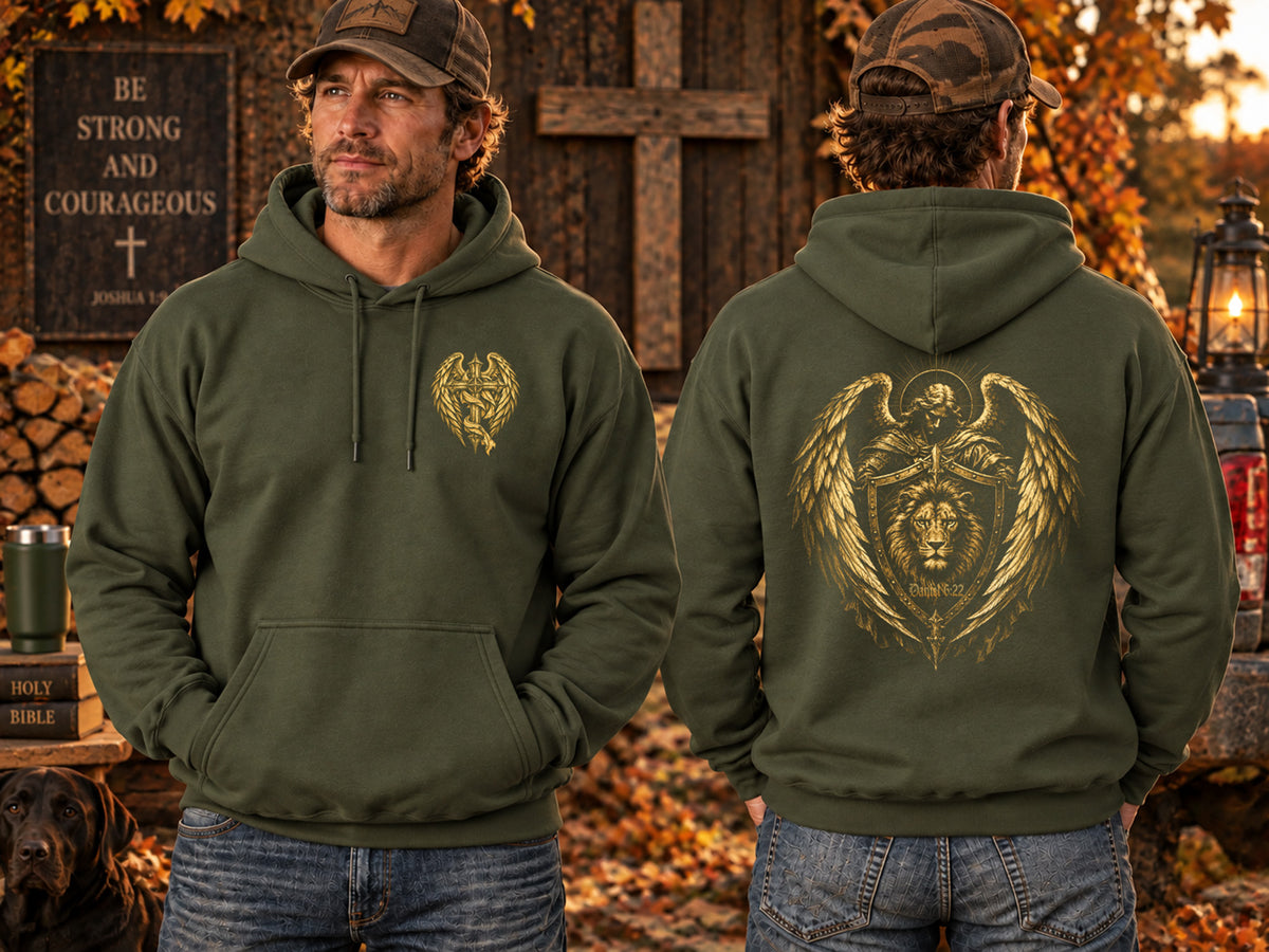 Divine Protection Christian Hoodie Daniel 6:22 Angel & Lion Hoodie Spiritual Warfare Gothic Christian Halloween Sweatshirt Lions Den Unisex