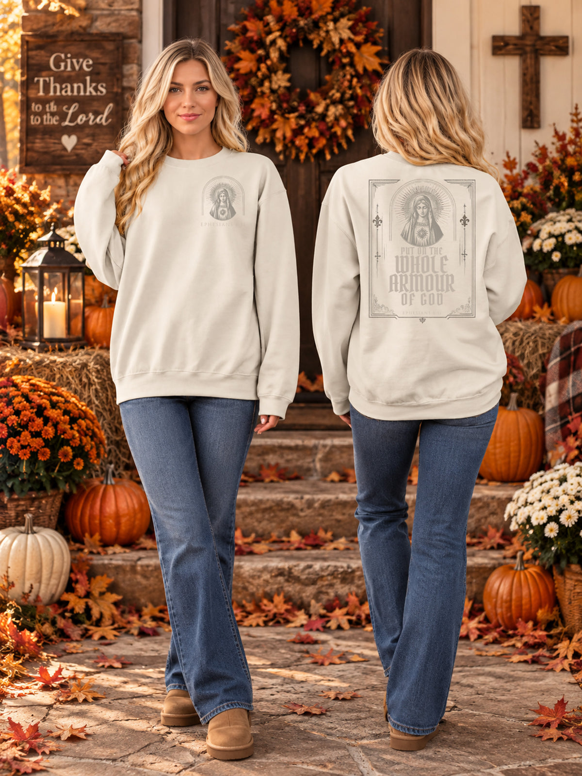 Armor of God Sweatshirt Ephesians 6:11 Mens Sweater Christian Bible Verse Crewneck Spooky Season Faith Sword and Shield Warrior Sweater