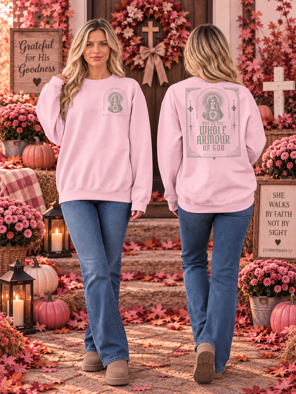 Armor of God Sweatshirt Ephesians 6:11 Mens Sweater Christian Bible Verse Crewneck Spooky Season Faith Sword and Shield Warrior Sweater