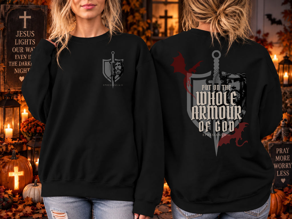 Armor of God Sweatshirt, Ephesians 6:11 Christian Halloween Sweatshirt, Bible Verse Crewneck, Spooky Season Christian Shirt, Faith Sweater