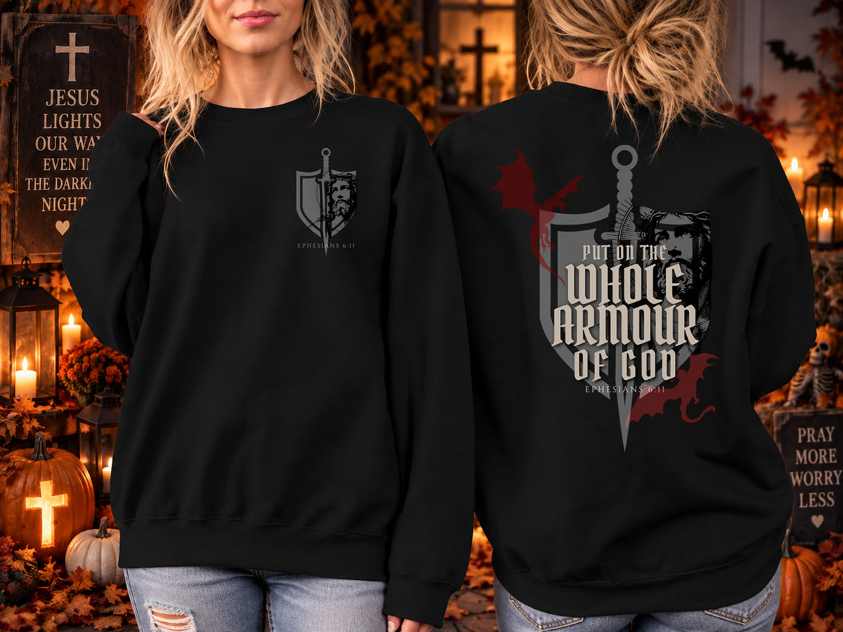 Armor of God Sweatshirt, Ephesians 6:11 Christian Halloween Sweatshirt, Bible Verse Crewneck, Spooky Season Christian Shirt, Faith Sweater