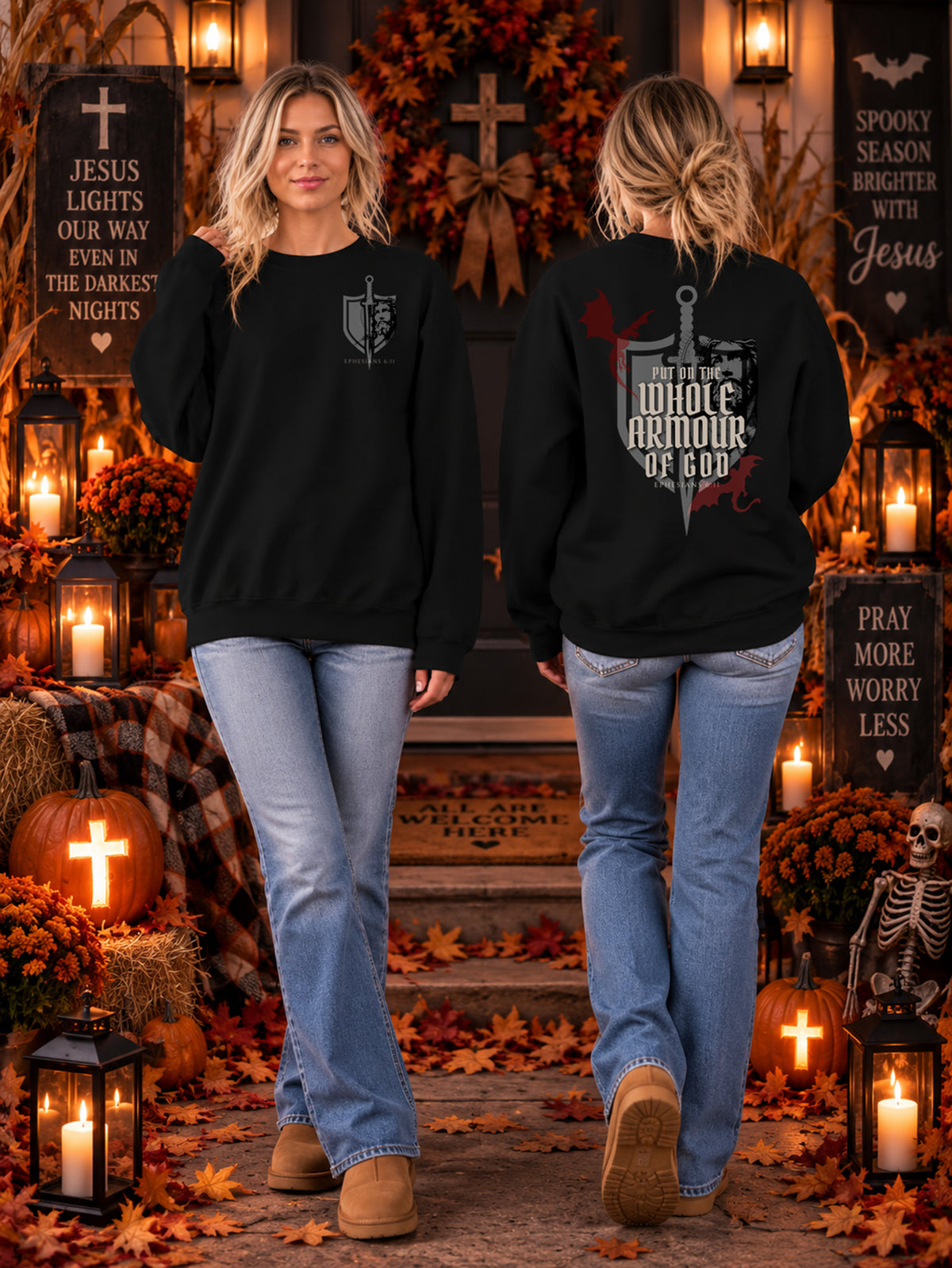 Armor of God Sweatshirt, Ephesians 6:11 Christian Halloween Sweatshirt, Bible Verse Crewneck, Spooky Season Christian Shirt, Faith Sweater