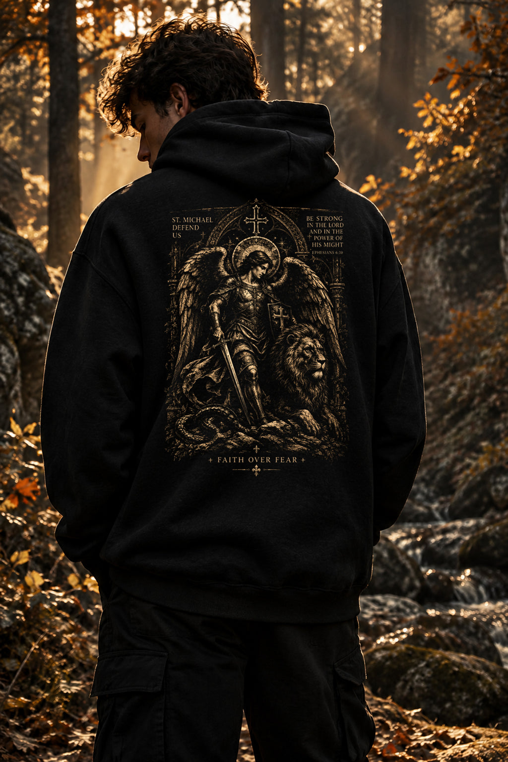 Saint Michael Archangel Christian Hoodie Ephesians 6:10 Bible Verse Sweatshirt Faith Over Fear Spiritual Warfare Gift for Him Unisex