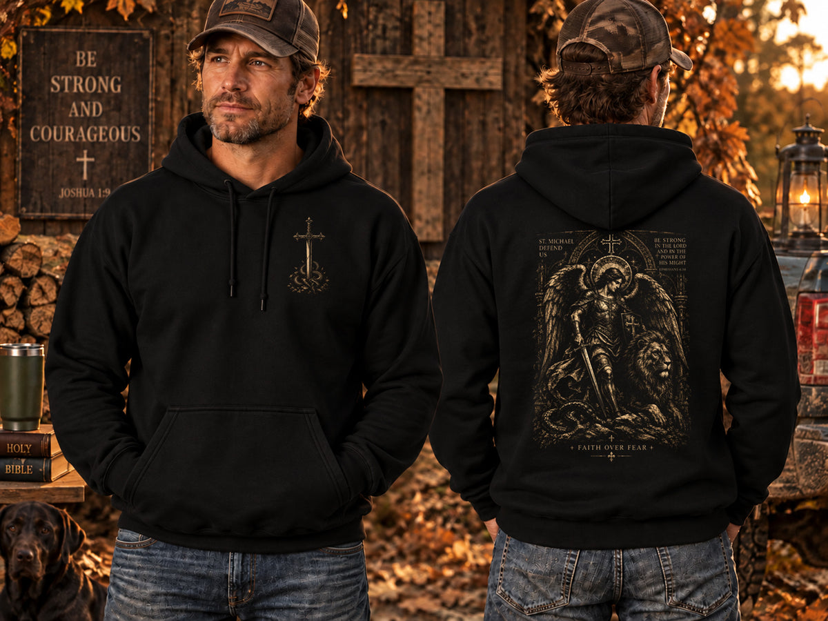 Saint Michael Archangel Christian Hoodie Ephesians 6:10 Bible Verse Sweatshirt Faith Over Fear Spiritual Warfare Gift for Him Unisex